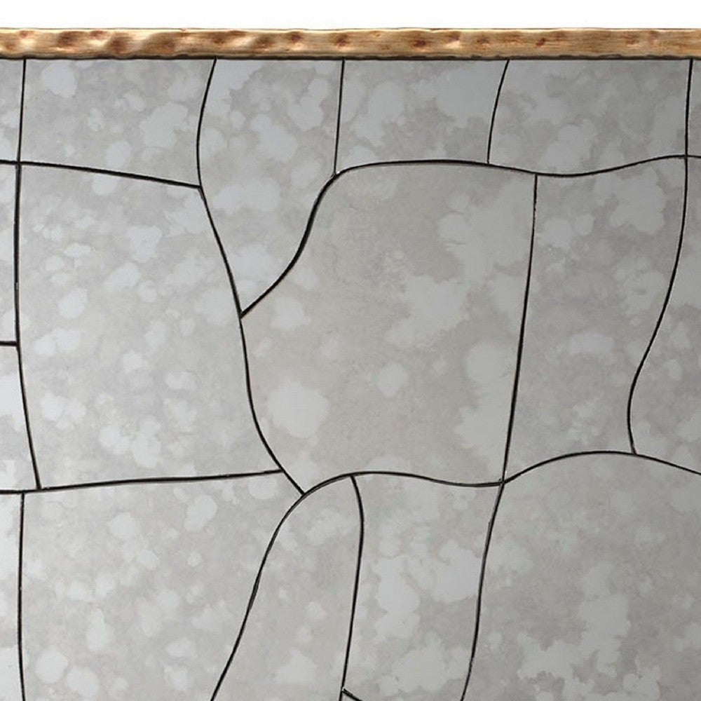 Heri Wall Decor Mirror, Mosaic Pattern, 35 Inch Hammered Brass Metal -BM334606