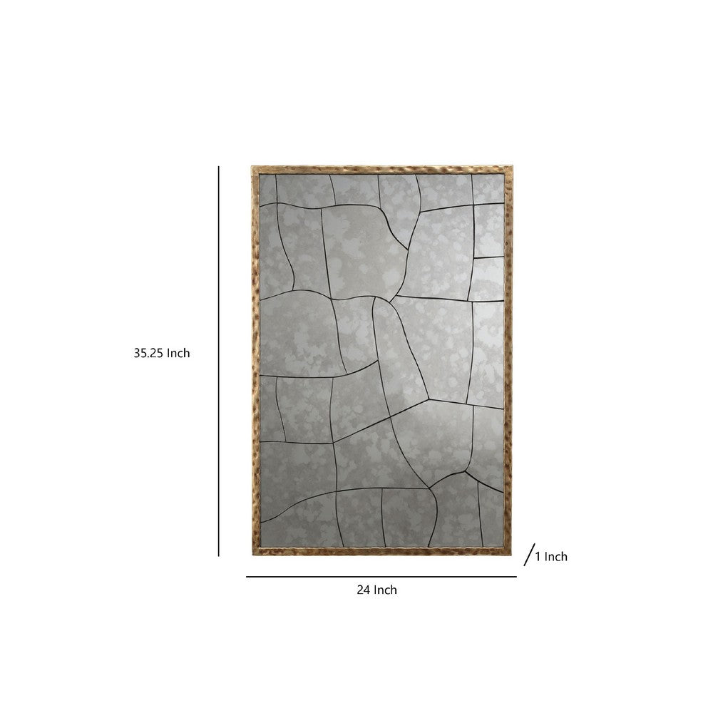 Heri Wall Decor Mirror, Mosaic Pattern, 35 Inch Hammered Brass Metal -BM334606