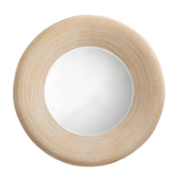 Defy Wall Mirror, 39 Inch Round Frame, Boho Style Ivory Natural Bamboo -BM334607