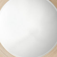 Defy Wall Mirror, 39 Inch Round Frame, Boho Style Ivory Natural Bamboo -BM334607