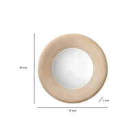 Defy Wall Mirror, 39 Inch Round Frame, Boho Style Ivory Natural Bamboo -BM334607
