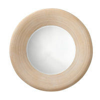 Defy Wall Mirror, 39 Inch Round Frame, Boho Style Ivory Natural Bamboo -BM334607