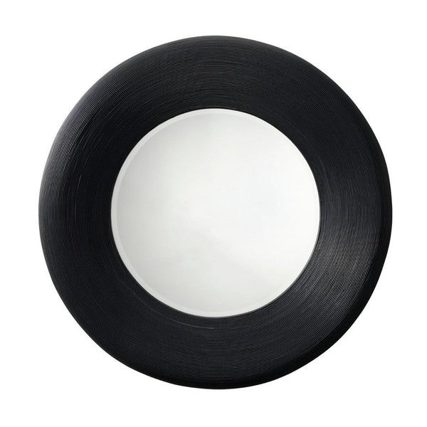 Defy Wall Mirror, 39 Inch Round Frame, Boho Style Black Natural Bamboo -BM334608