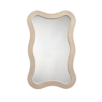 Lery Wall Mirror, 38 Inch Wavy Frame, Boho Style Ivory Natural Bamboo -BM334609