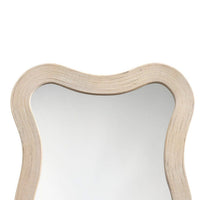 Lery Wall Mirror, 38 Inch Wavy Frame, Boho Style Ivory Natural Bamboo -BM334609