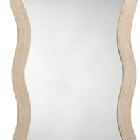Lery Wall Mirror, 38 Inch Wavy Frame, Boho Style Ivory Natural Bamboo -BM334609