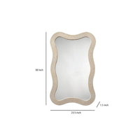 Lery Wall Mirror, 38 Inch Wavy Frame, Boho Style Ivory Natural Bamboo -BM334609
