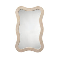 Lery Wall Mirror, 38 Inch Wavy Frame, Boho Style Ivory Natural Bamboo -BM334609