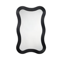 Lery Wall Mirror, 38 Inch Wavy Frame, Boho Style Black Natural Bamboo -BM334610