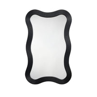 Lery Wall Mirror, 38 Inch Wavy Frame, Boho Style Black Natural Bamboo -BM334610