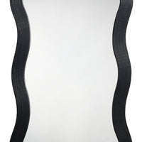 Lery Wall Mirror, 38 Inch Wavy Frame, Boho Style Black Natural Bamboo -BM334610