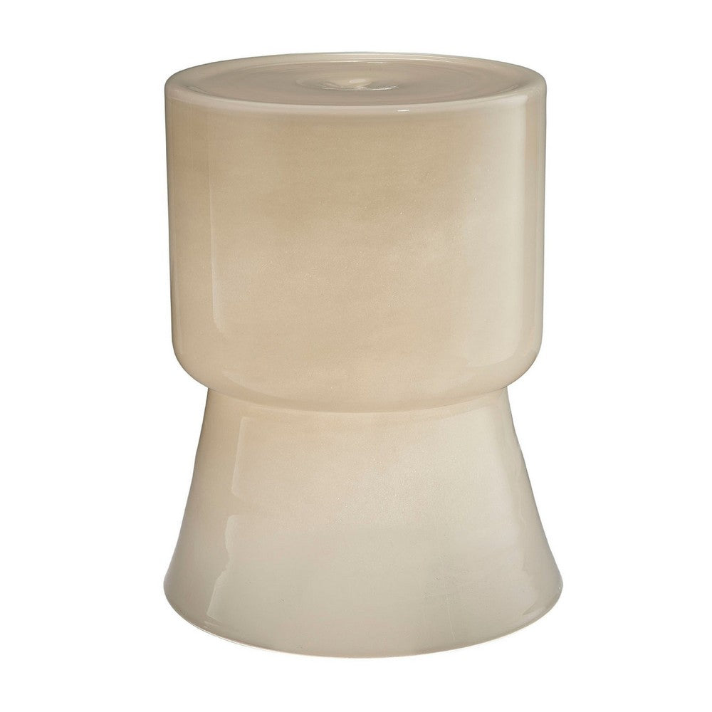 Hery Garden Stool Side Table, Hourglass, Glossy Ivory Soda Lime Glass -BM334611