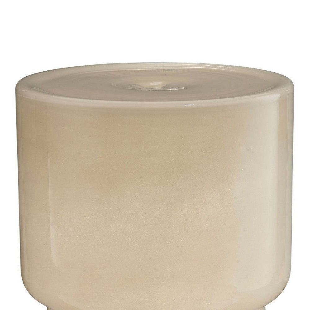 Hery Garden Stool Side Table, Hourglass, Glossy Ivory Soda Lime Glass -BM334611