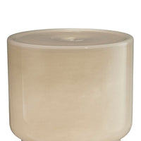Hery Garden Stool Side Table, Hourglass, Glossy Ivory Soda Lime Glass -BM334611