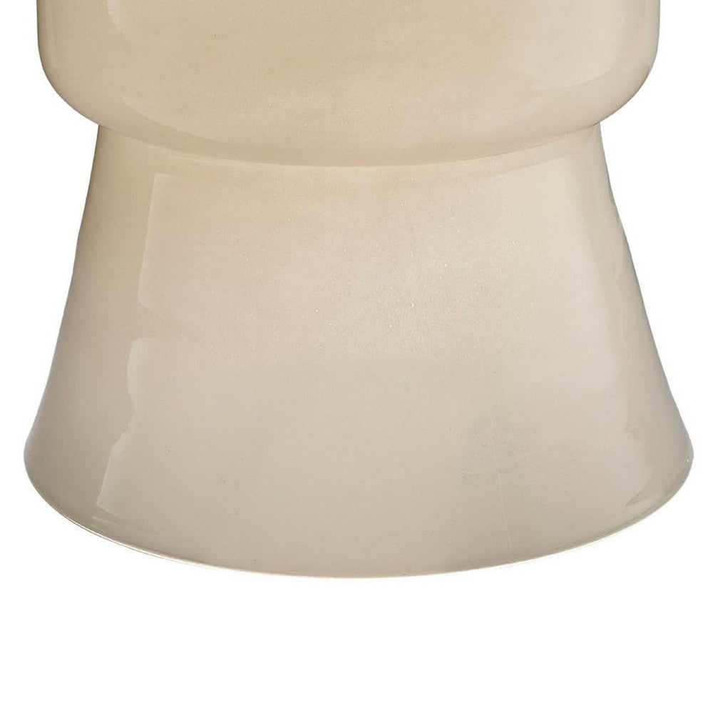 Hery Garden Stool Side Table, Hourglass, Glossy Ivory Soda Lime Glass -BM334611