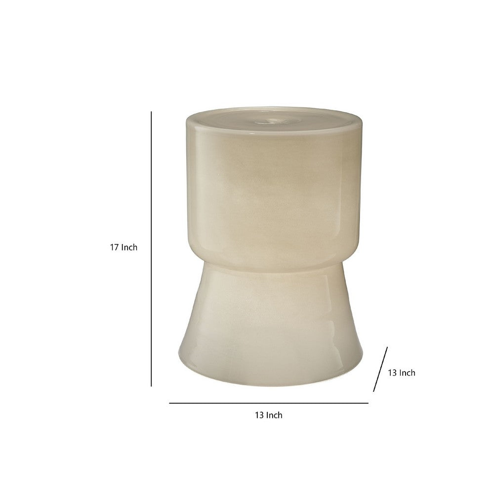 Hery Garden Stool Side Table, Hourglass, Glossy Ivory Soda Lime Glass -BM334611