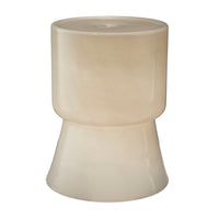 Hery Garden Stool Side Table, Hourglass, Glossy Ivory Soda Lime Glass -BM334611