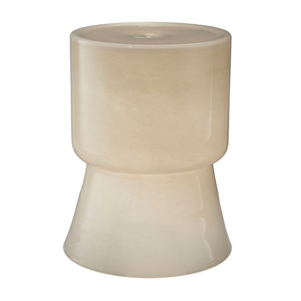 Hery Garden Stool Side Table, Hourglass, Glossy Ivory Soda Lime Glass -BM334611