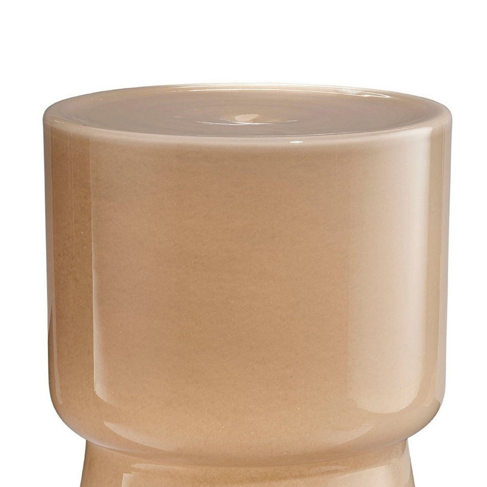 Hery Garden Side Table Stool, Hourglass, Glossy Brown Soda Lime Glass -BM334612