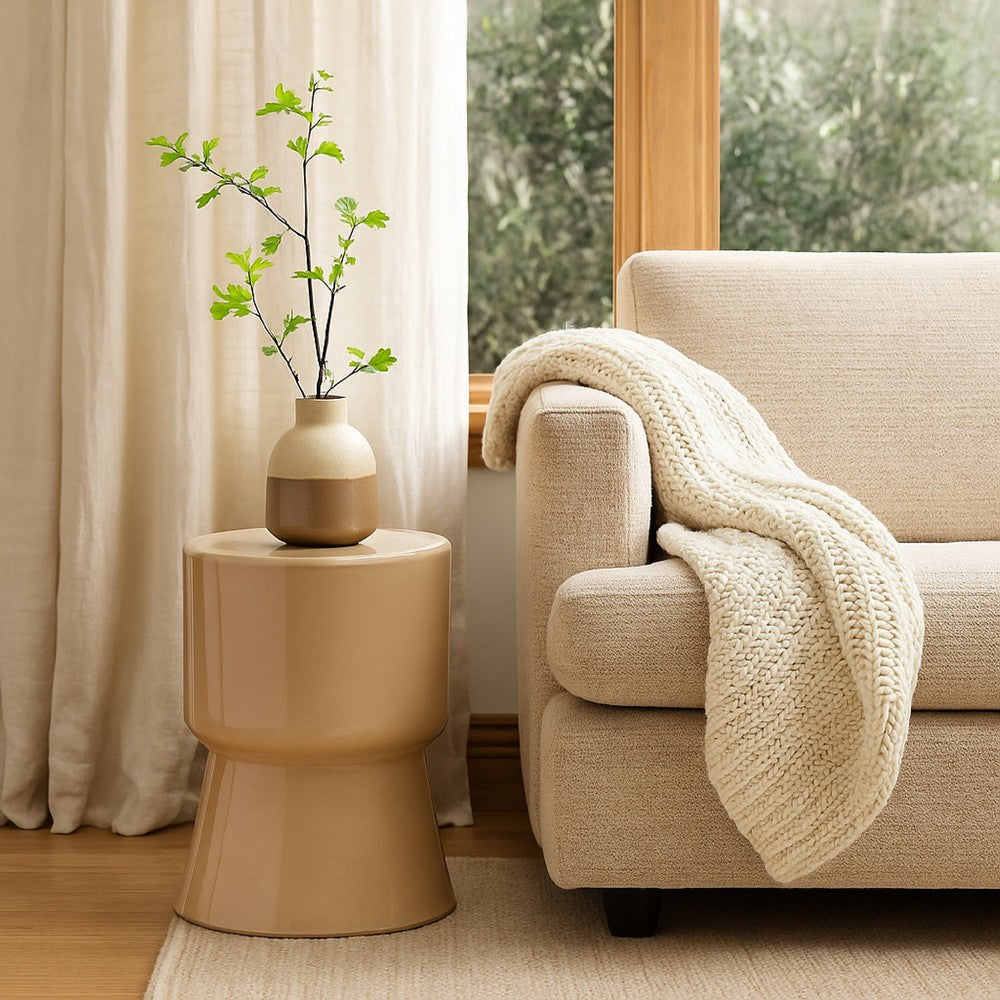 Hery Garden Side Table Stool, Hourglass, Glossy Brown Soda Lime Glass -BM334612
