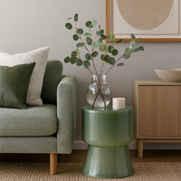 Hery Garden Side Table Stool, Hourglass, Glossy Green Soda Lime Glass -BM334613