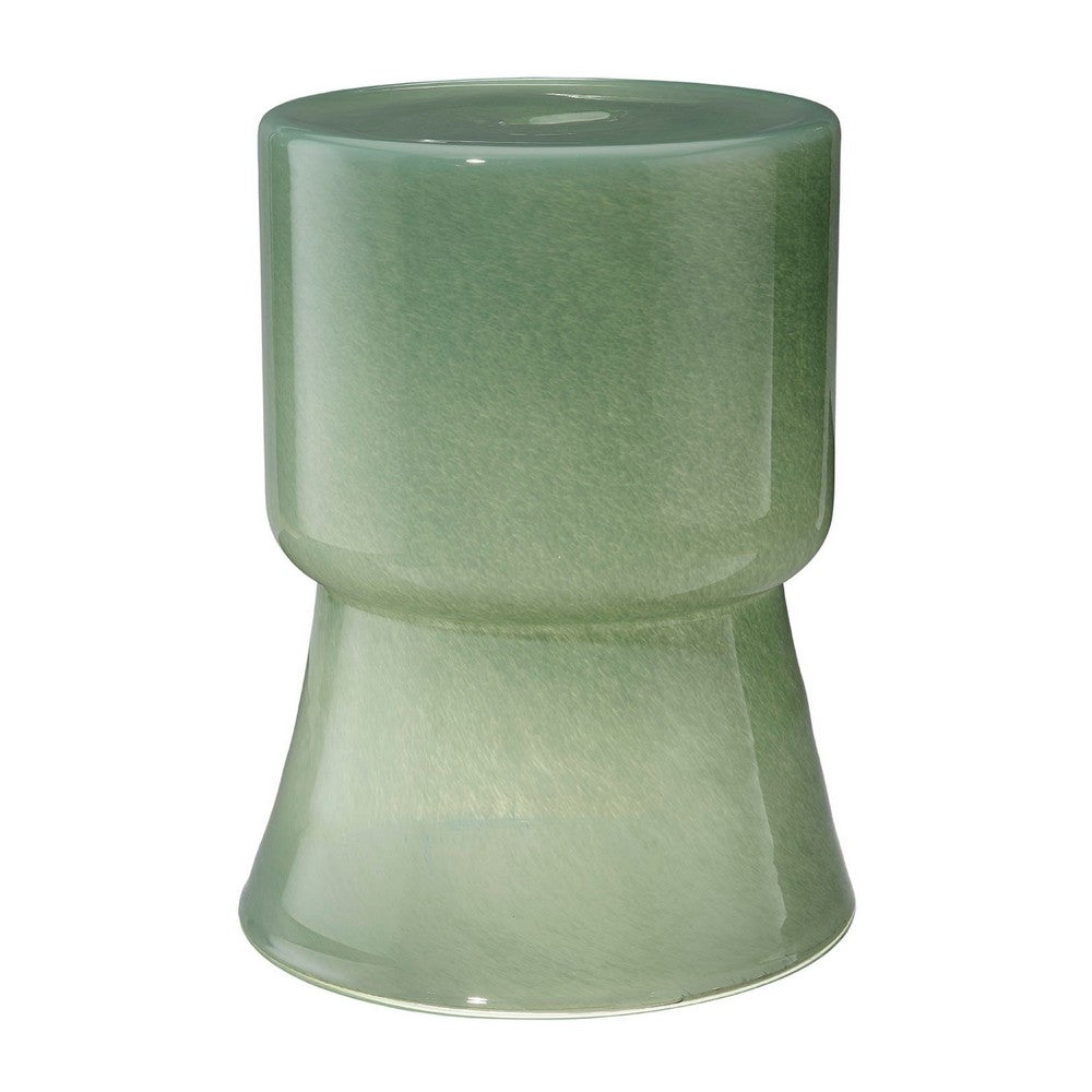 Hery Garden Side Table Stool, Hourglass, Glossy Green Soda Lime Glass -BM334613