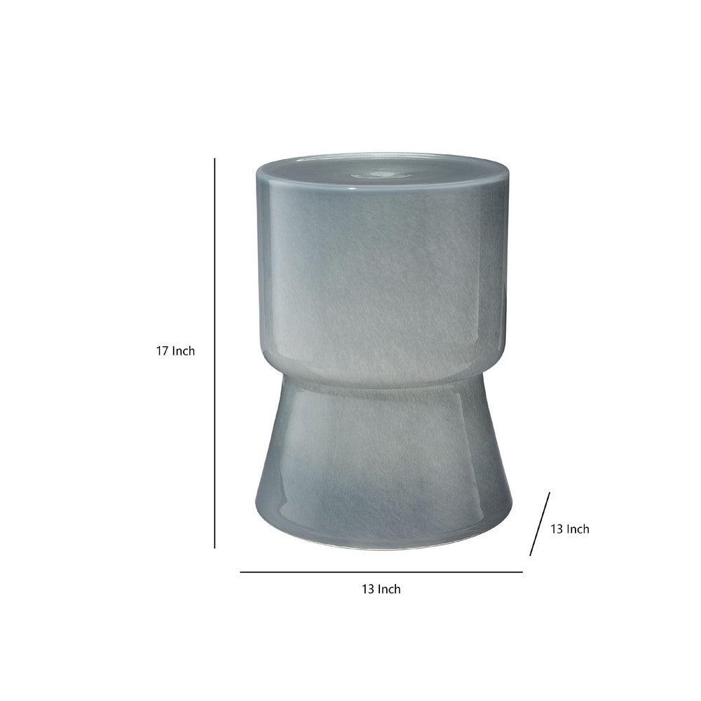 Hery Garden Side Table Stool, Hourglass, Glossy Blue Soda Lime Glass -BM334614