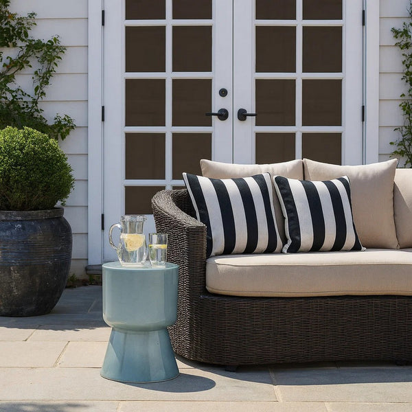 Hery Garden Side Table Stool, Hourglass, Glossy Blue Soda Lime Glass -BM334614