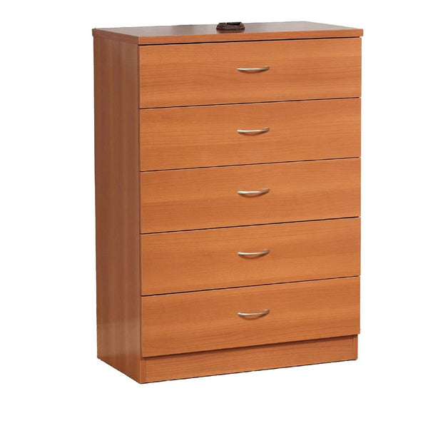 Rex Tall Dresser Chest, 5 Drawers, Metal Handles, Light Cherry Brown -BM334624
