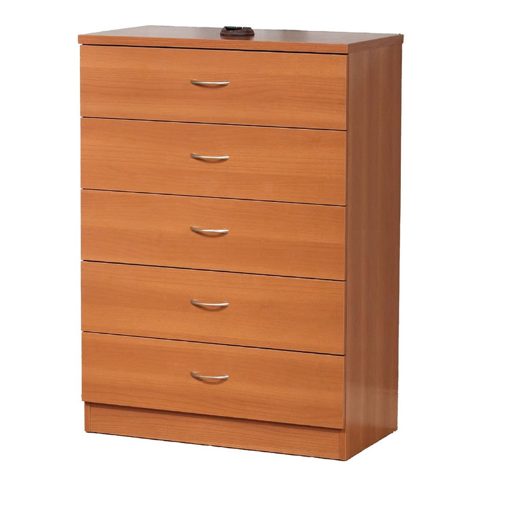 Rex Tall Dresser Chest, 5 Drawers, Metal Handles, Light Cherry Brown -BM334624