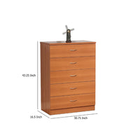 Rex Tall Dresser Chest, 5 Drawers, Metal Handles, Light Cherry Brown -BM334624