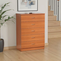 Rex Tall Dresser Chest, 5 Drawers, Metal Handles, Light Cherry Brown -BM334624