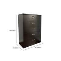 Rex Tall Dresser Chest, 5 Drawers w Lock, Metal Handles, Modern Black -BM334625