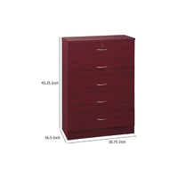 Rex Tall Dresser Chest, 5 Drawers with 1 Locking, Mahogany Red Brown -BM334626