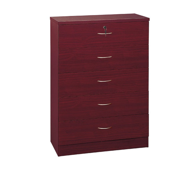 Rex Tall Dresser Chest, 5 Drawers with 1 Locking, Mahogany Red Brown -BM334626