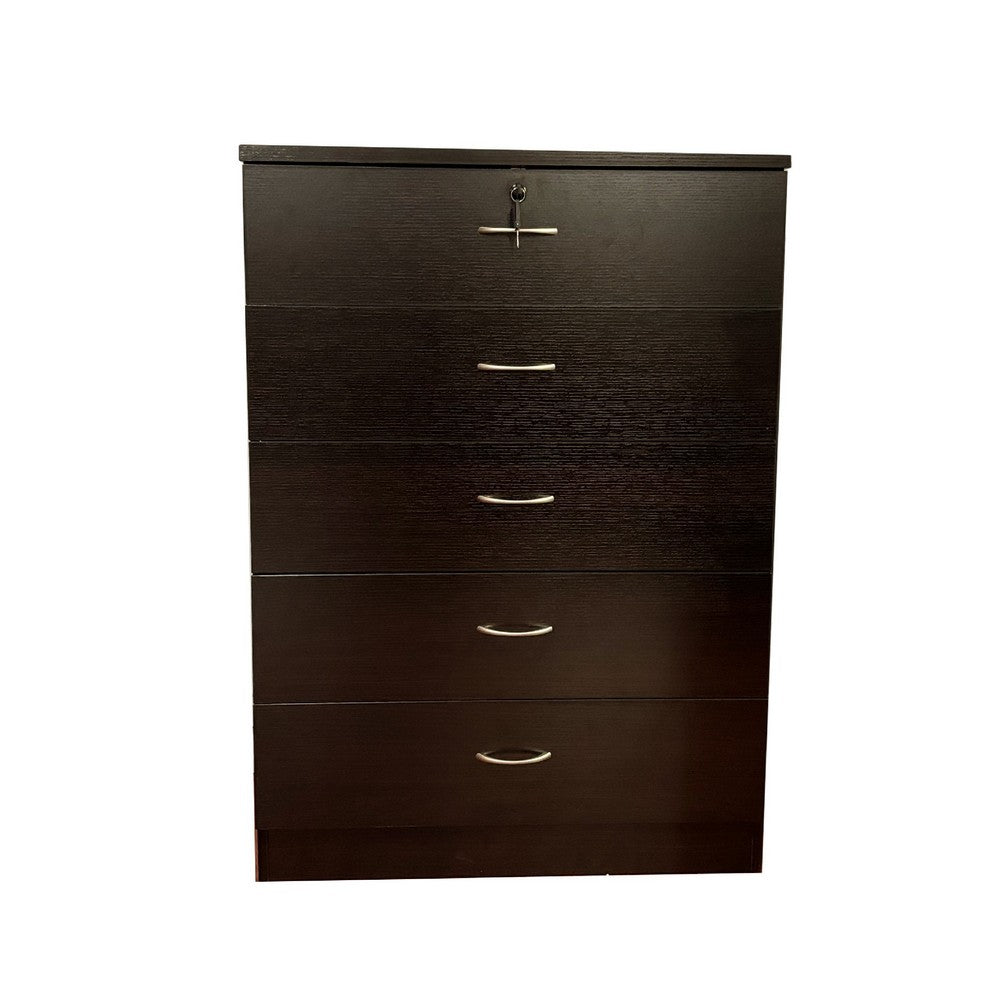 Rex Tall Dresser Chest, 5 Drawers with 1 Locking, Cocoa Red Brown -BM334627