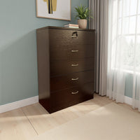 Rex Tall Dresser Chest, 5 Drawers with 1 Locking, Cocoa Red Brown -BM334627