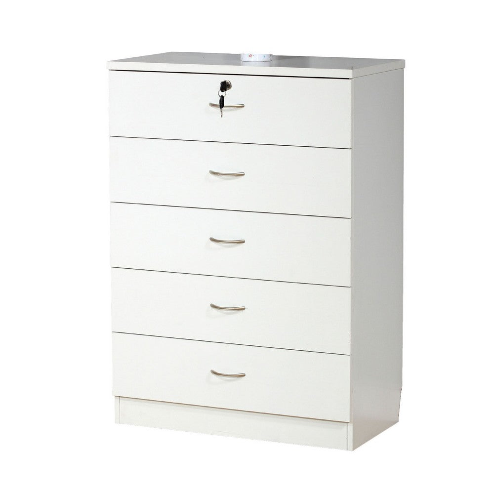 Rex Tall Dresser Chest, 5 Drawers with 1 Locking, Modern White -BM334628