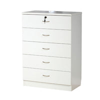 Rex Tall Dresser Chest, 5 Drawers with 1 Locking, Modern White -BM334628