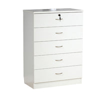 Rex Tall Dresser Chest, 5 Drawers with 1 Locking, Modern White -BM334628
