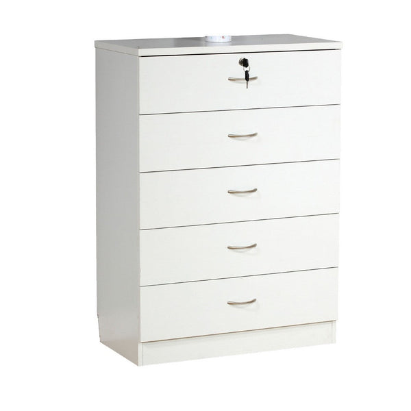 Rex Tall Dresser Chest, 5 Drawers with 1 Locking, Modern White -BM334628