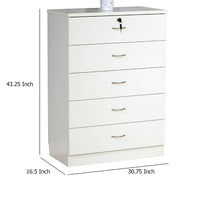 Rex Tall Dresser Chest, 5 Drawers with 1 Locking, Modern White -BM334628