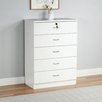 Rex Tall Dresser Chest, 5 Drawers with 1 Locking, Modern White -BM334628