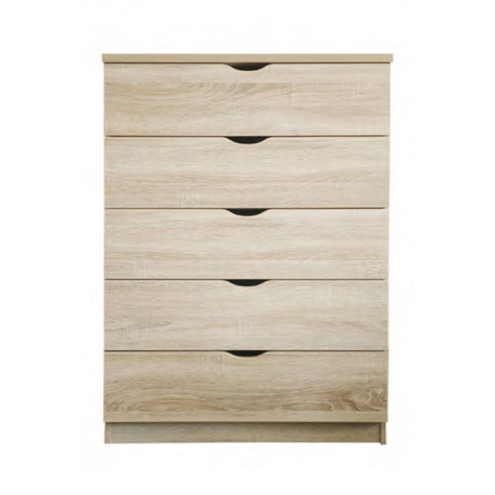 Vily Tall Dresser Chest, 5 Drawers Cutout Handles, Weathered White -BM334632