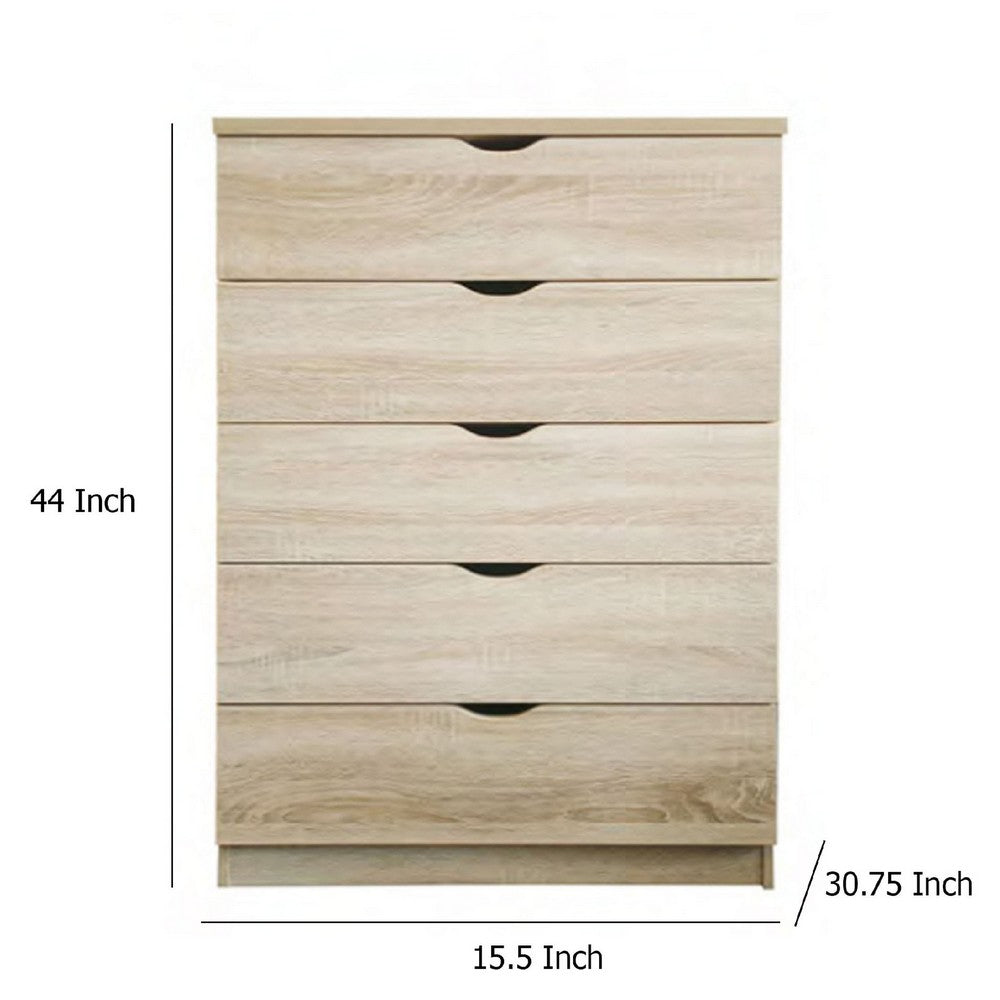 Vily Tall Dresser Chest, 5 Drawers Cutout Handles, Weathered White -BM334632