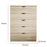 Vily Tall Dresser Chest, 5 Drawers Cutout Handles, Weathered White -BM334632