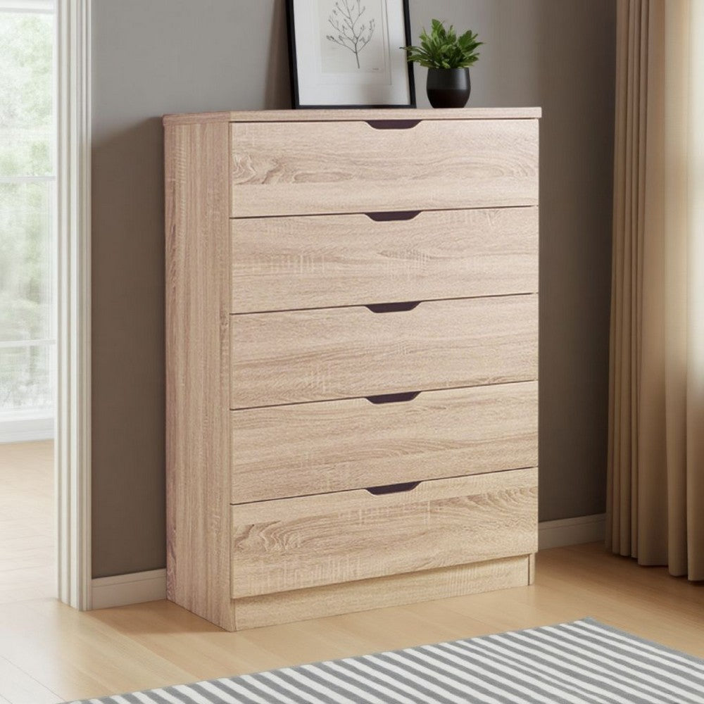 Vily Tall Dresser Chest, 5 Drawers Cutout Handles, Weathered White -BM334632