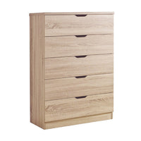 Vily Tall Dresser Chest, 5 Drawers Cutout Handles, Weathered White -BM334632