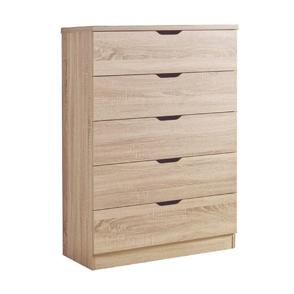 Vily Tall Dresser Chest, 5 Drawers Cutout Handles, Weathered White -BM334632