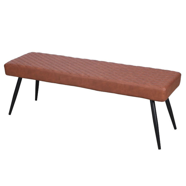 Lopi Dining Bench, 54 Inch Cognac Brown Faux Leather Seat, Metal Legs -BM334636